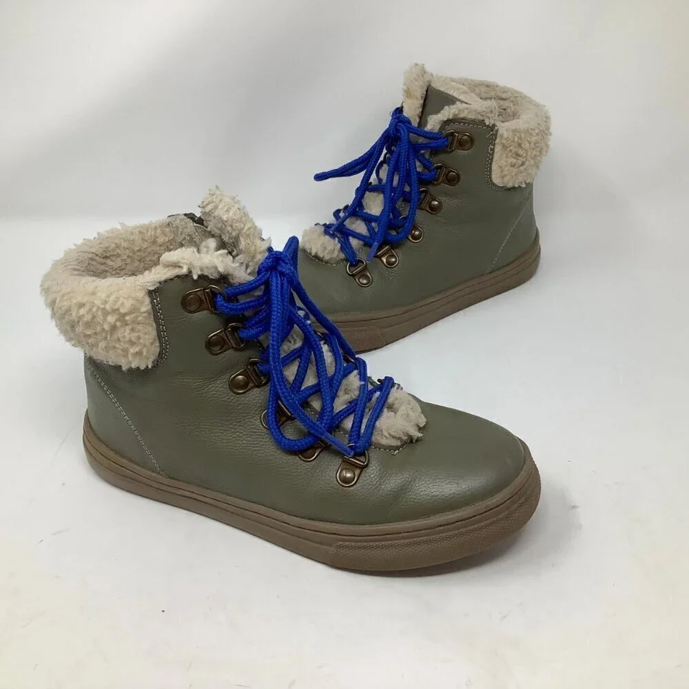 Mini Boden kids girls boots grey green sherpa 36